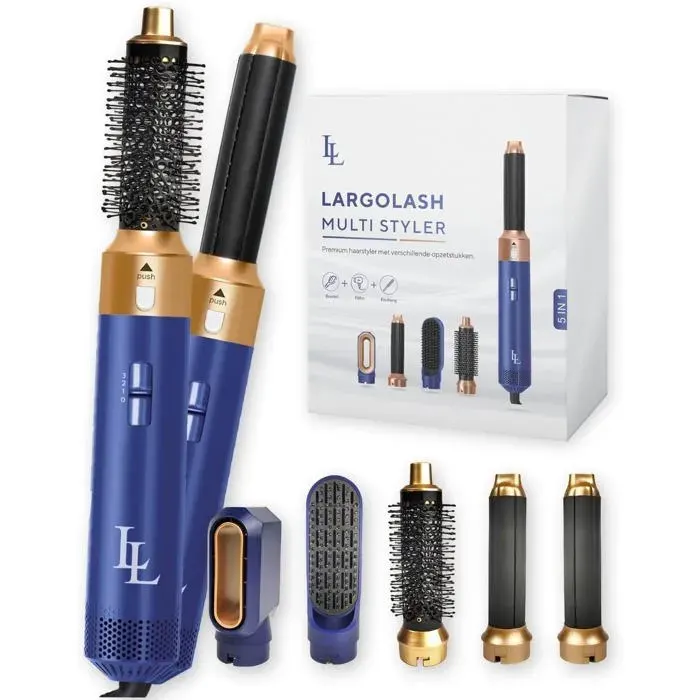Brosse Soufflante Sèche-Cheveux 5 en 1 - Lisseur CheveuxBrosse CheveuxBoucleur à CheveuxBrosse ChauffantePour un Brushing(Bleu)