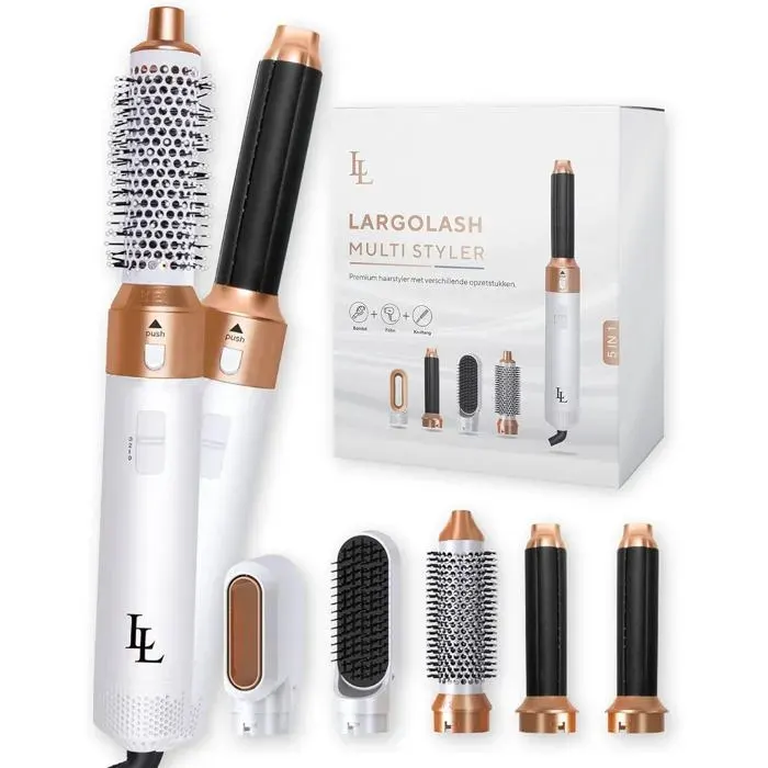 Brosse Soufflante Sèche-Cheveux 5 en 1Lisseur CheveuxBrosse CheveuxBoucleur à CheveuxBrosse ChauffantePour un BrushingOr blanc