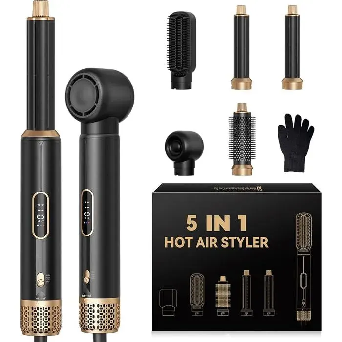 Brosse Souffnte Airbrush 5 en 1 Air Styler Seche Cheveux Mulit Air Brush SetOr Noir Hair Boucleur à Cheveux Automatique No LISSEUR