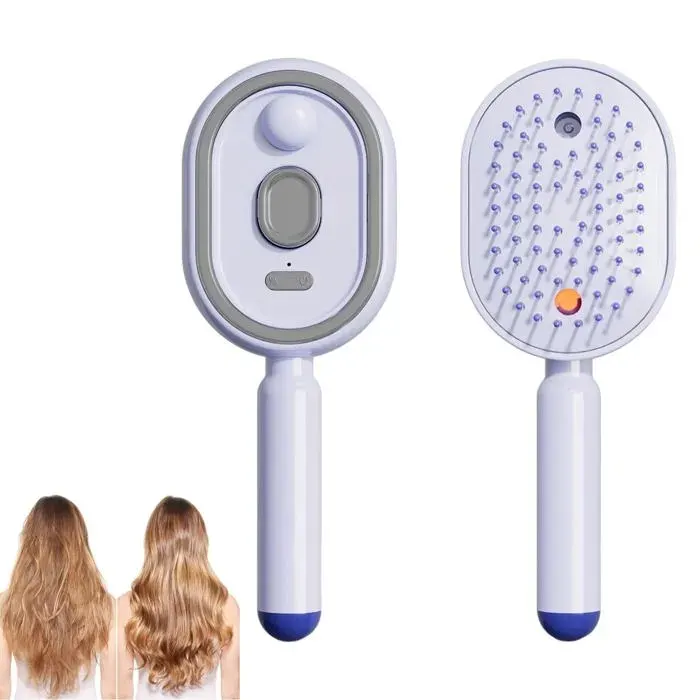 Brosse vapeur électrique 3 en 1 - Lisseur rechargeable - Anti-statique - Pour cheveux épais/raides/ondulés - Violet. Corvina