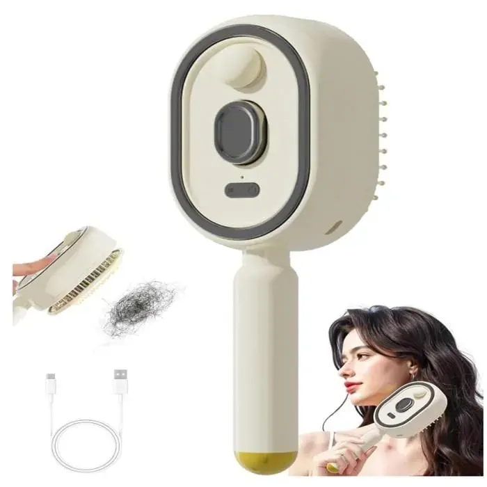 Brosse Vapeur Électrique - Brosse À Cheveux 2 En 1 Brumisateurs Avec Spray Deau Lisseur Vapeur Rechargeable Cheveux NaturelsBeige