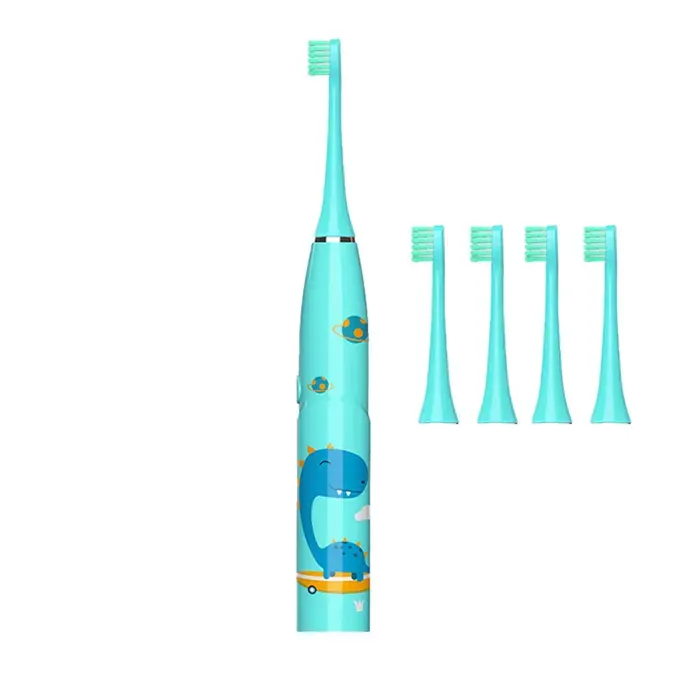 Brosses à dents électriques pour enfants 2-12 ans 4 têtes 3 modes IPX7 minuterie 2 min. Label