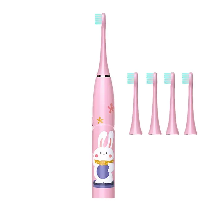 Brosses à dents électriques pour enfants 4 têtes interchangeables modes de nettoyage parfaites pour les enfants de 2 à 12 ans