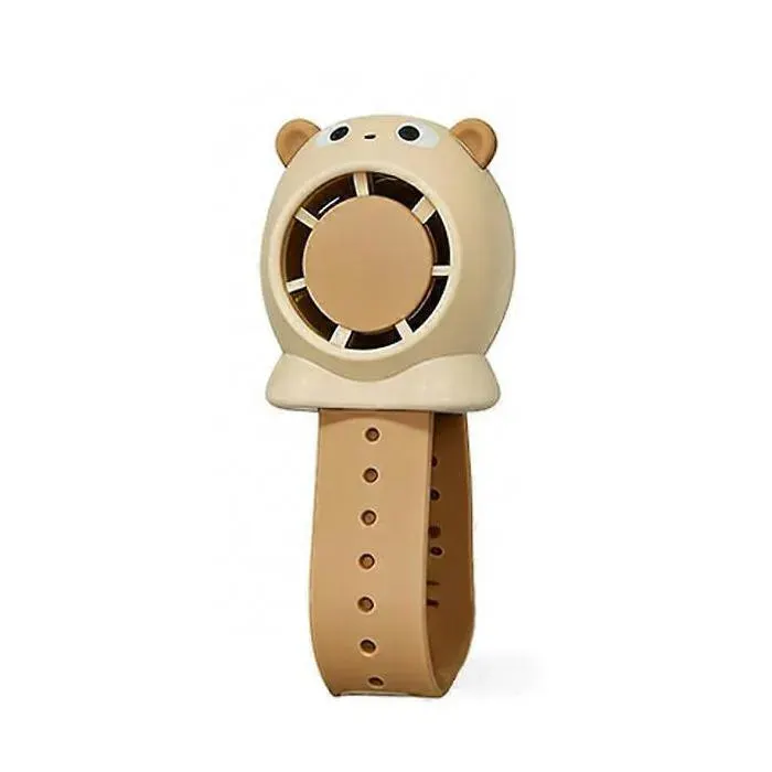 （Brown）Cute Cartoon Bear Wrist Watch Fan For Kids USB Rechargeable Bladeless Mini Handheld Fan Quiet Strong Wind Long Battery Life