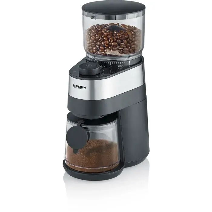 Broyeur à café professionnel - SEVERIN - KM 3880 - 140 W - Mouture réglable sur 30 niveaux - Jusquà 12 tasses - noir/brossé inox