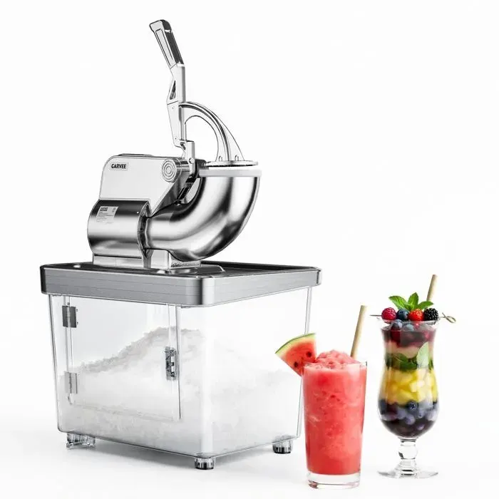 Broyeur à Glace 350W 2000 tr/min 4 Lames Inox Réservoir 50L Machine Pro pour Slush Et Snow Cones Texture Réglable Argent