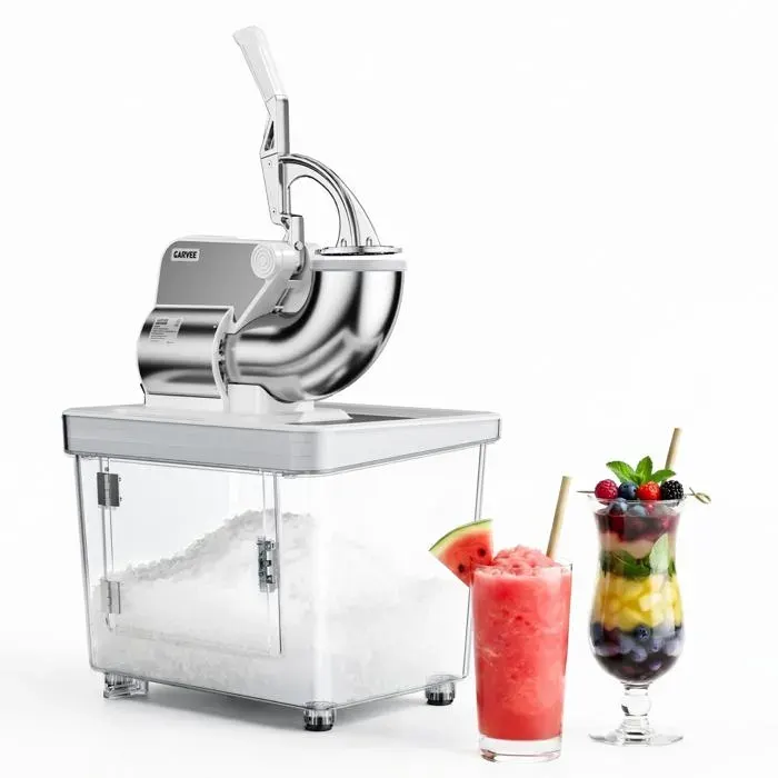 Broyeur à Glace 350W 2000 tr/min 4 Lames Inox Réservoir 50L Machine Pro pour Slush Et Snow Cones Texture Réglable Blanc