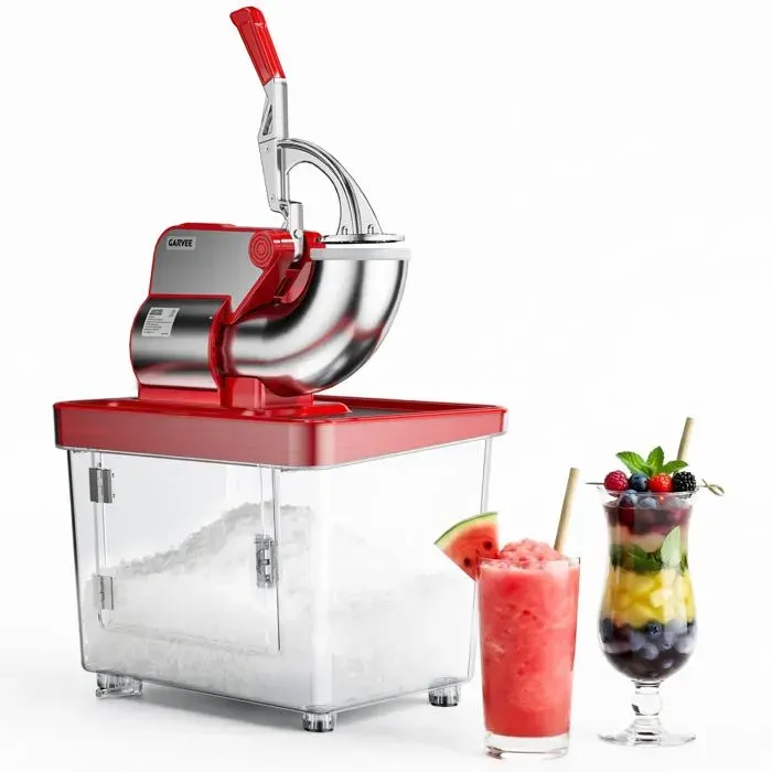 Broyeur à Glace 350W 2000 tr/min 4 Lames Inox Réservoir 50L Machine Pro pour Slush Et Snow Cones Texture Réglable Rouge