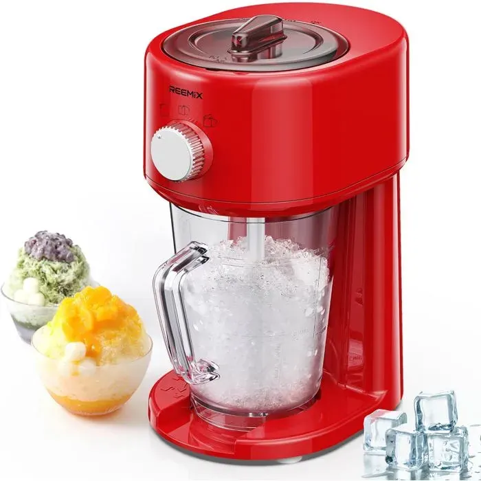 Broyeur à glace électrique 3 modes glace fine/grossière lames inox verrou sécurité machine à glace pilée rouge