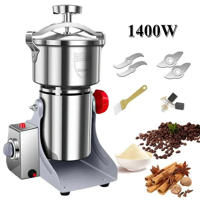 Broyeur de grains 3500W - Moulin à Café - Moulin à Grains Électrique - Acier inox - Capacité 800g - pour Noix Herbes Épices etc