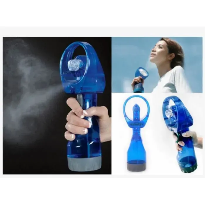 Brumisateur + Ventilateur - Portable - Bleu - Alimentation Piles - Hauteur 28 cm - Sur Socle