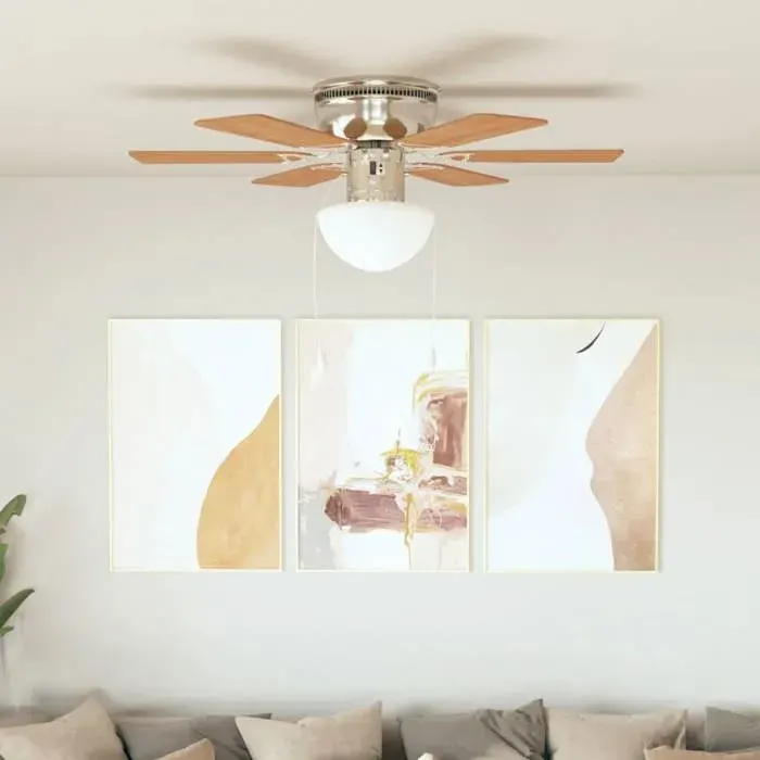 Brun Ventilateur de plafond orné avec lumière 82 cm Marron clair - Ventilateurs de plafond H18047