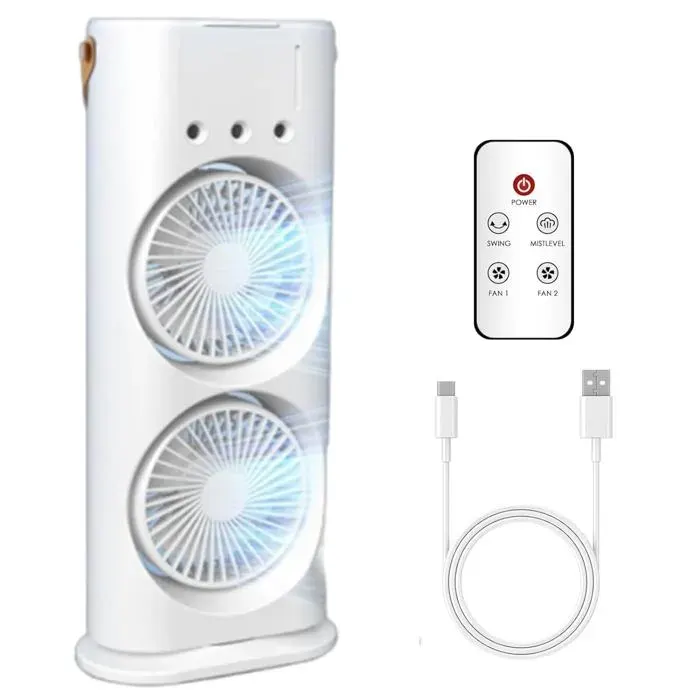 Bullseye Air 4-en-1 ventilateur brumisateur rechargeable 2 ventilos télécommande 3 vitesses. Meoiruery
