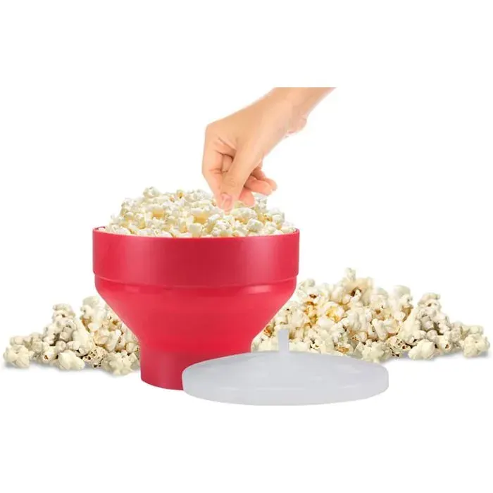 C106CAS002 Pop Corn Micro Ondes avec Bol Pliable pour un Popcorn Salutaire Rouge