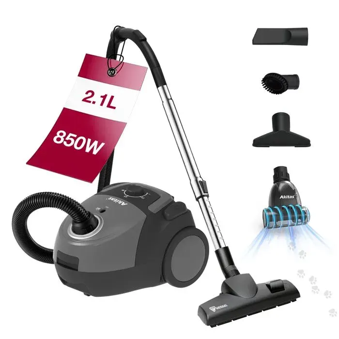 C5 Turbo Aspirateur avec Sac tête Allemande Wessel-Werk et Brosse Turbo pour Poils d’Animaux 850W Puissance élevée 9 m de Rayon