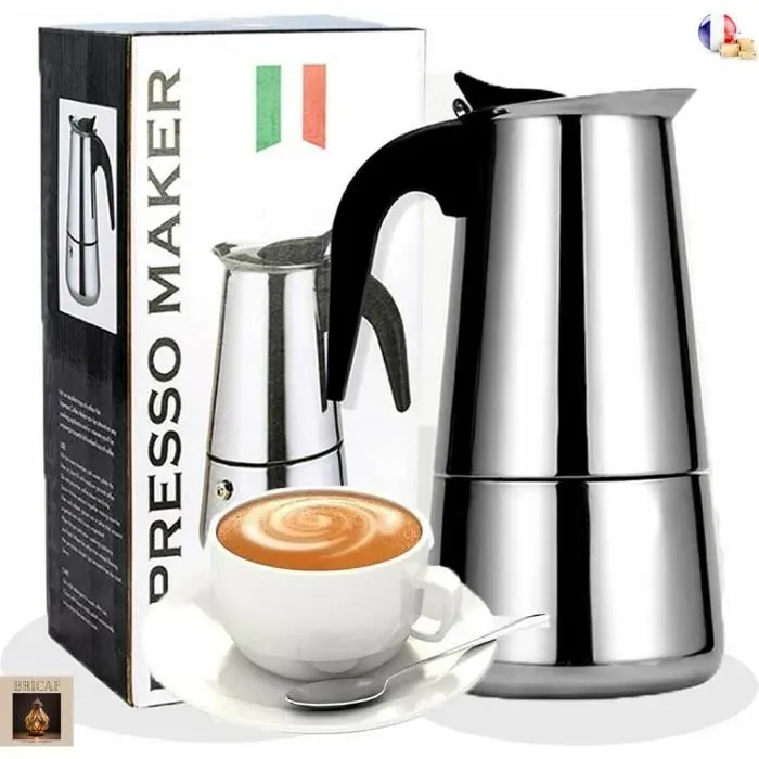 Cafetière 9 tasses italienne en acier - Réutilisable avec Poignée