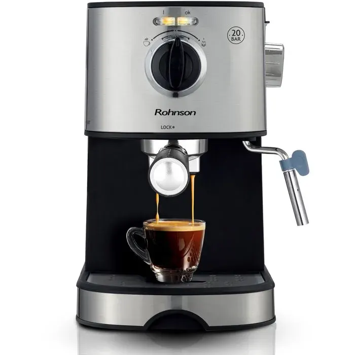 Cafetière à levier - ROHNSON - R-98022 - 850 W - 20 bar - Acier inoxydable