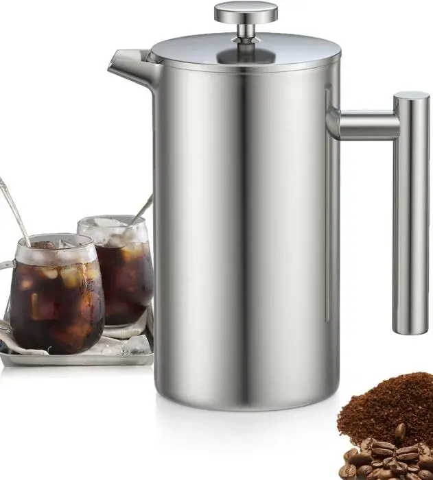 Cafetière à presse française acier inoxydablepresse française avec triple filtrepresse française avec maintien au chaud et piston — coloris Argente