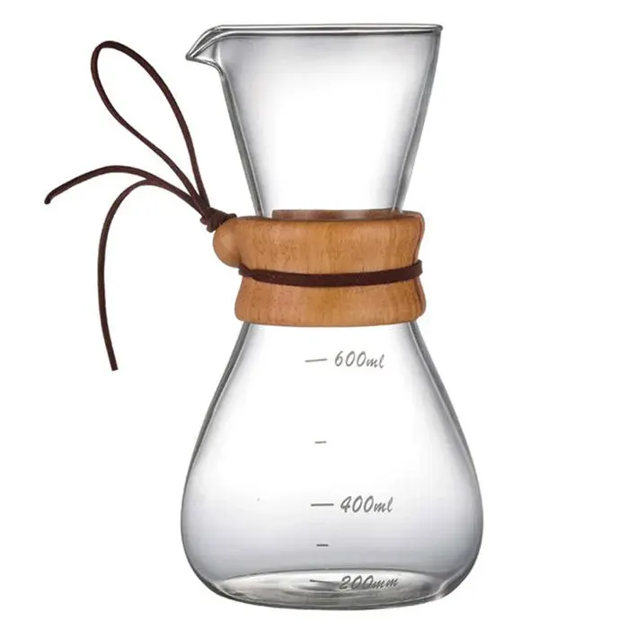 Cafetière artisanale en verre en borosilicate - FAMICAM - résistante chaleur cafetière manche bois résistance Café filtre durable