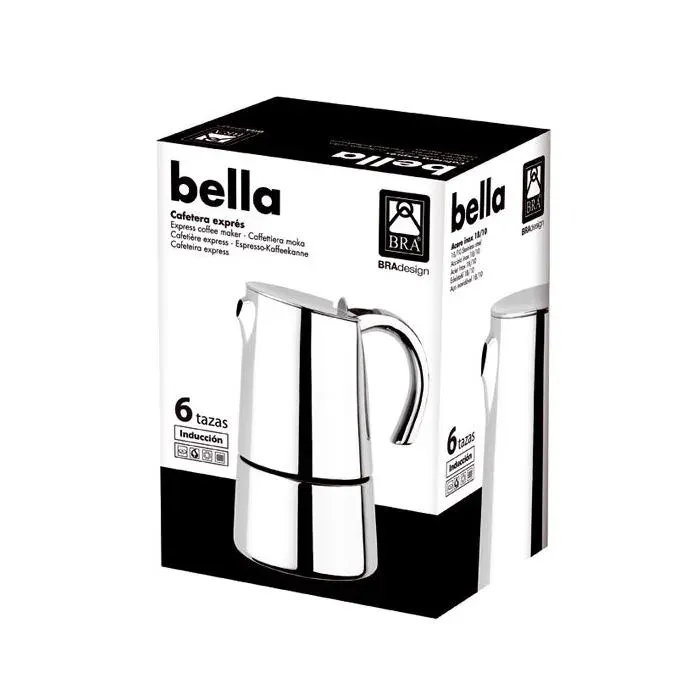 Cafetière - BRA - Bella - 2 Tasses - Acier Inoxydable 18/10 - Compatible Induction