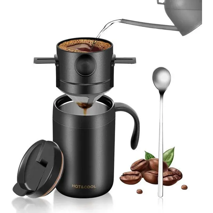 Cafetière de camping portable 473 ml (16 oz) - Kit de café filtre - Machine à café de camping / Kit de café de voyage - Femeo