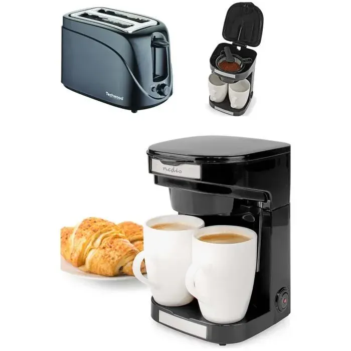 Cafetière électrique 2 tasses - TECHWOOD - Duo 0.25L - Filtre permanent - 450W - Noir