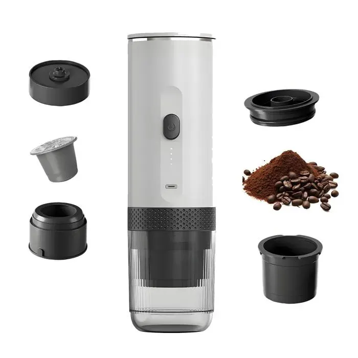 Cafetière électrique 20 bar – 2-en-1 batterie 7500mAh chauffe intégrée 92°C – Charge USB-C – Pour café parfait en extérieur