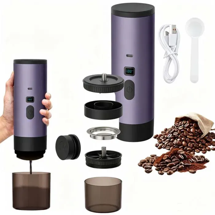 Cafetière électrique 3-en-1 - 15 bar chauffe en 8 min – Batterie 7800mAh charge USB-C – Pour camping voiture bureau studio
