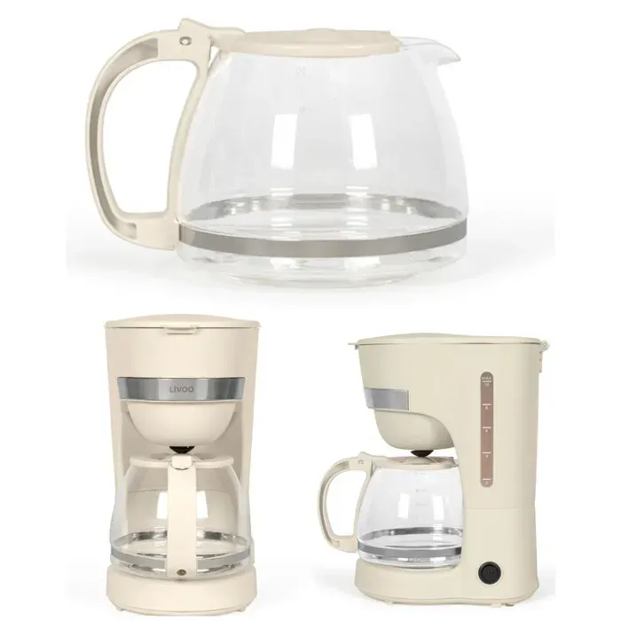 Cafetière électrique - BEIGE - 1.25L - 750W - Système anti-gouttes - Arrêt automatique