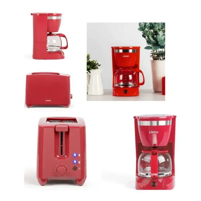 Cafetière Électrique - Classique - Rouge - 10-12 Tasses - 800W - Arrêt Automatique