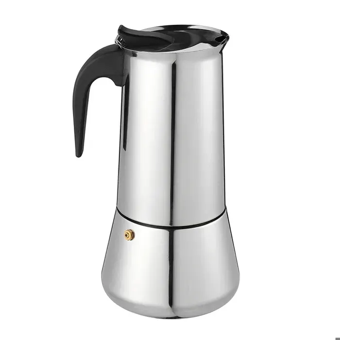 Cafetière électrique en acier inoxydable pour un usage domestique. Cette cafetière est pratique pour faire du café Label