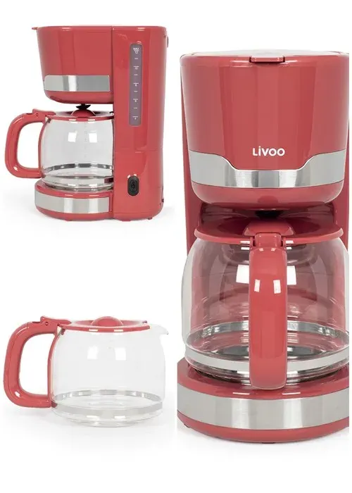 Cafetière Électrique - Haute Qualité - 1000W - 15 Tasses - Inox Rouge - Système Anti Gouttes