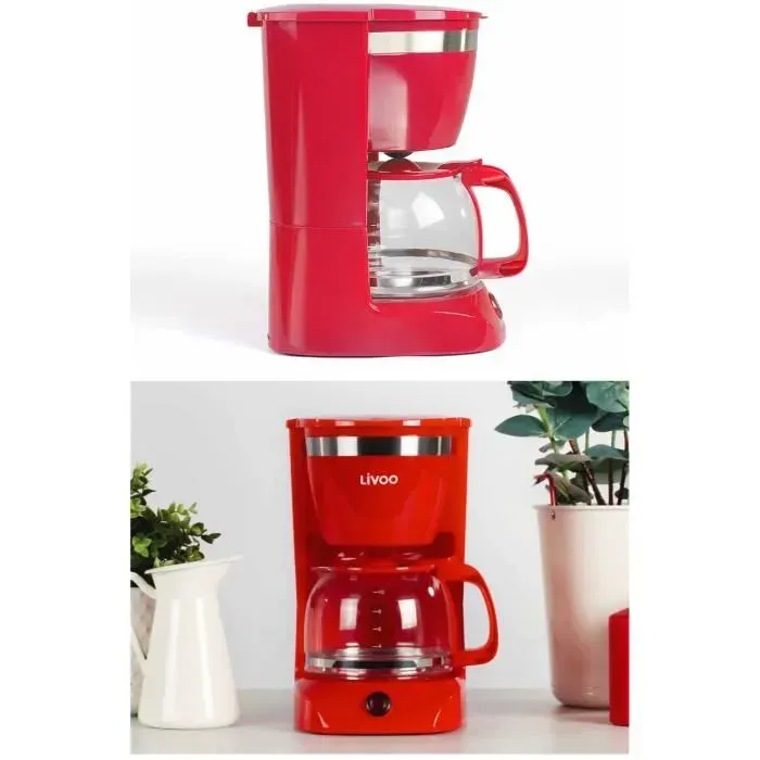 Cafetière Électrique - Haute Qualité - 800W - 10-12 Tasses - Rouge - Système dArrêt Automatique