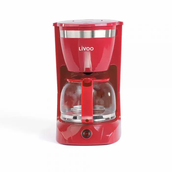 Cafetière électrique LIVOO DOD163R - finition Rouge capacité de 1.25L / 12 tasses Verseuse en verre avec système anti-gouttes