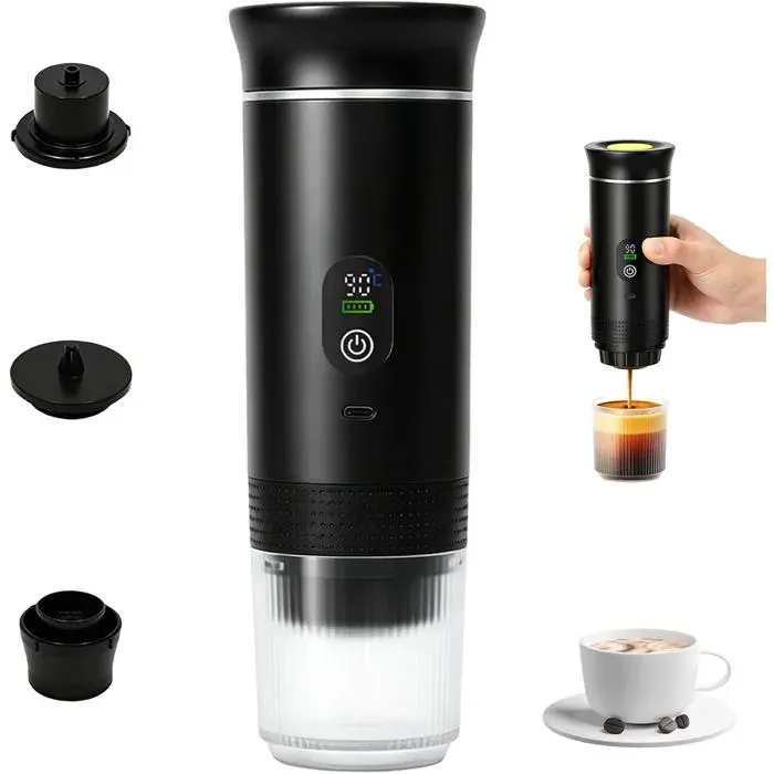 Cafetière électrique portable auto-chauffante USB-C machine expresso de voyage compatible café moulu et grosses capsules