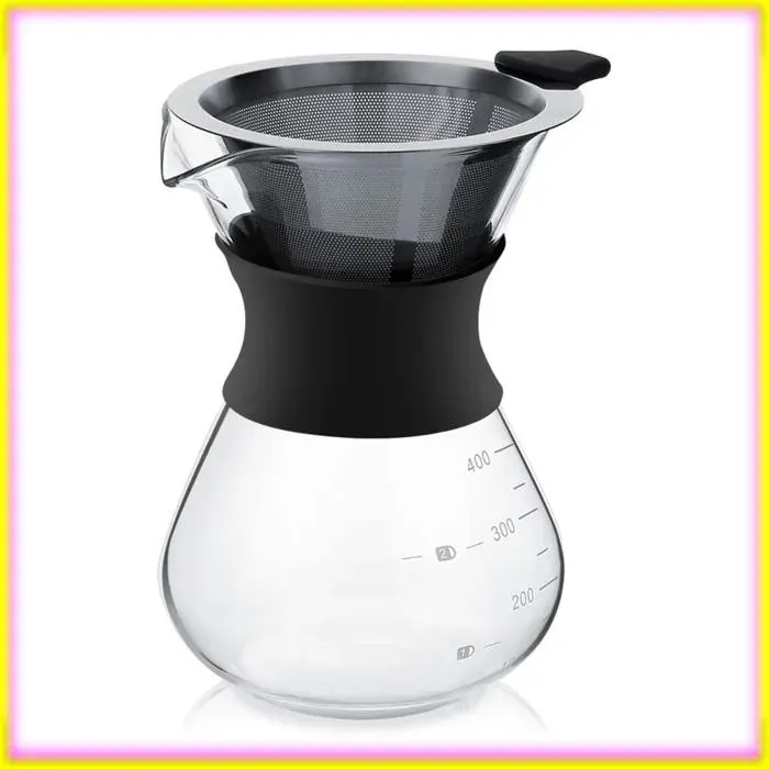Cafetière en verre avec filtre en acier inoxydable borosilicate prise rapide et facile 400 ml noir transparent applicable en