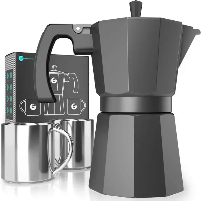 Cafetière Espresso Induction 6 Tasses 350ml en Acier Inoxydable avec 2 Tasses Rapide à Utiliser Maison