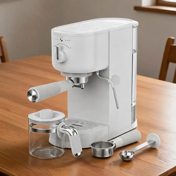 Cafetière expresso 15 bars - Porte-filtre 58 mm - 1500 W - 15 L - Buse vapeur - Blanc - Compacte - Prise EU