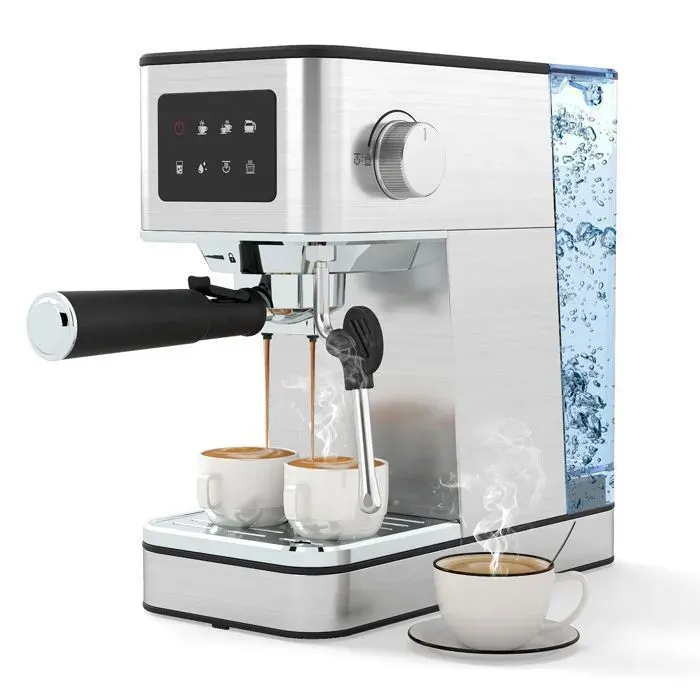 Cafetière Expresso 20 Bars 1200W COSTWAY-17L-Écran Tactile LCD-Buse Vapeur-Café Moulu-Chauffe-tasses-Fonction Mémoire-Préchauffage
