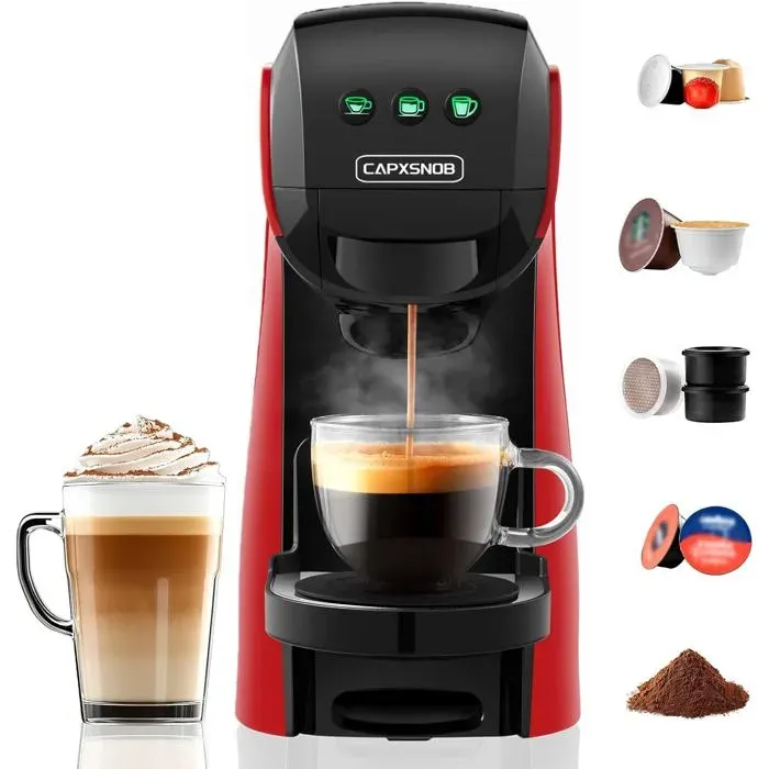 Cafetière Expresso 5 En 1 Warriors1 20 Bar 08L Compatible Nespresso Dolce Gusto Lavazza Café Moulu — coloris Rouge