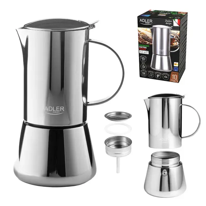 Cafetière expresso - ADLER - AD 4417 - 620 ml - Acier argenté - Compatible induction
