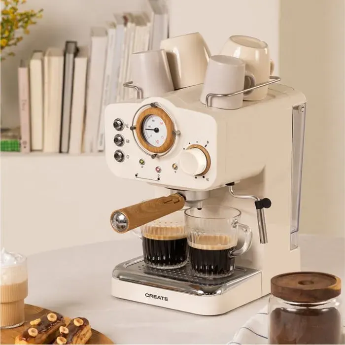 Cafetière expresso - Create - THERA RETRO - 15 bars - 1100W - Réservoir 125L