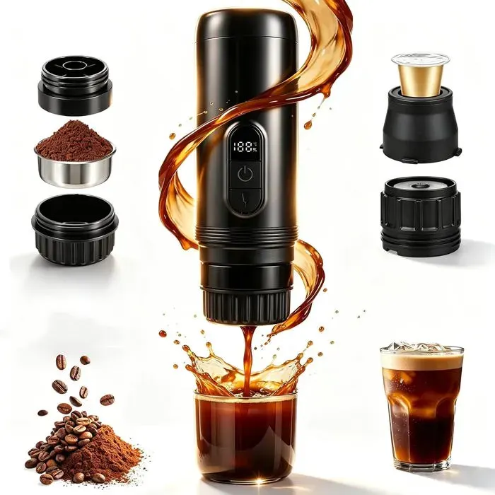 Cafetière Expresso Portable 20 Bar Rechargeable Capsules Et Café Moulu Pour Camping Voyage Et Bureau