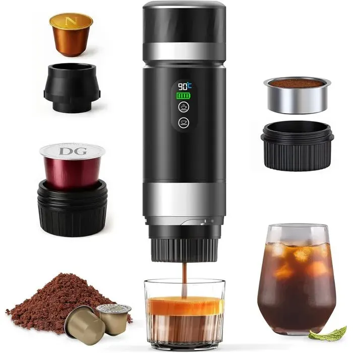 Cafetière Expresso Portable 3 En 1 USB-C Auto-Chauffante Capsules Et Café Moulu Pour Voyage Et Camping