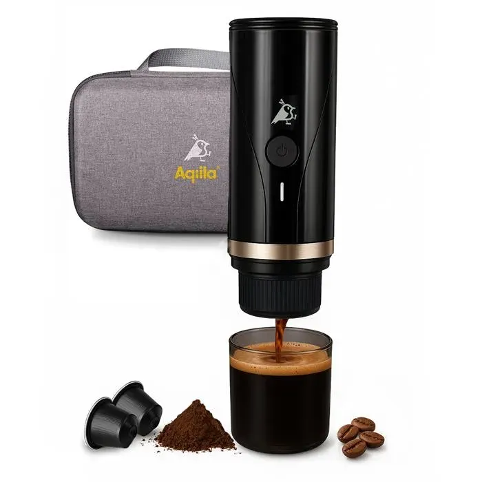 Cafetière Expresso Portable - AQIILA - 20 Bars - Auto-Chauffante - Compatible Nespresso - 80 ml