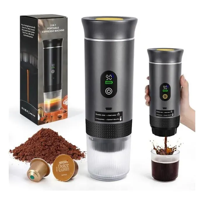 Cafetière Expresso Portable Camping Rechargeable Avec Chauffage Rapide Compatible Café Moulu Et Capsules Pour Voyage