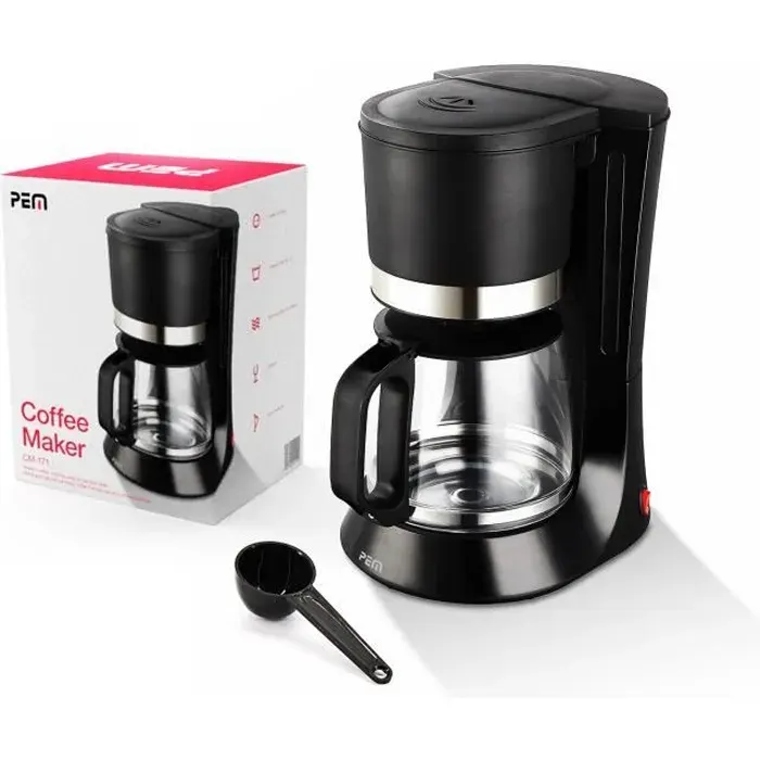 Cafetière filtre 680W - PEM - Capacité 10 tasses - Inox et noir