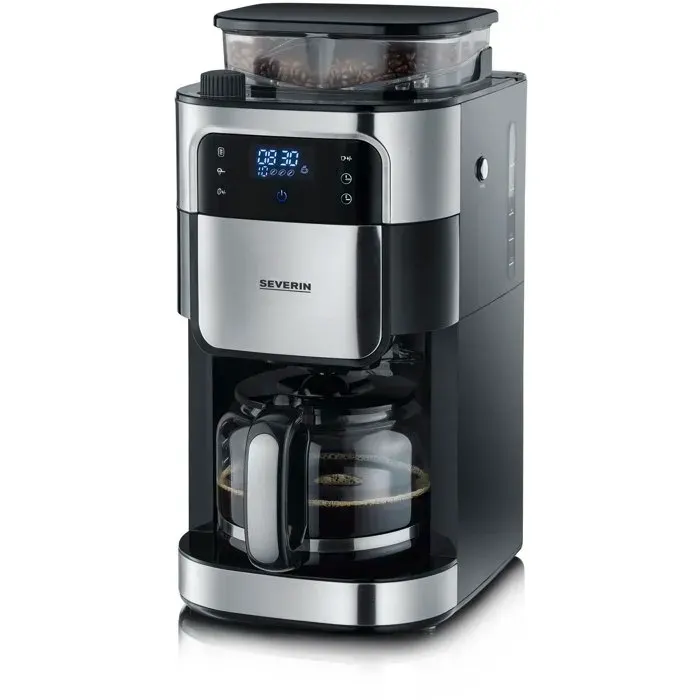 Cafetière filtre avec broyeur intégré - SEVERIN - KA4813 - Machine à café écran tactile - verseuse 10 tasses - Noir/Inox