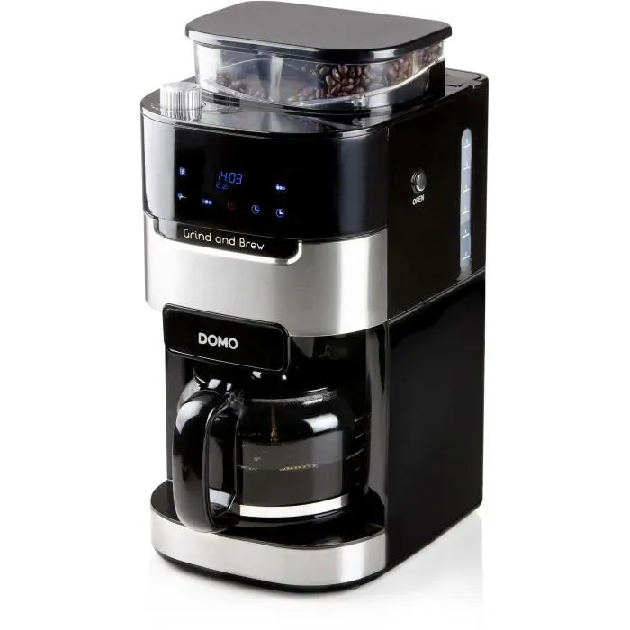 Cafetière filtre avec moulin intégré - DOMO - DO721K - 900 W - 15 L - 12 tasses - 200 g de grains - Ecran LCD - 3 intensités