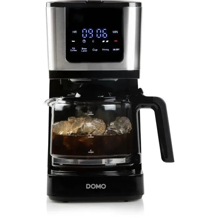 Cafetière filtre - DOMO - DO733K - 900 W - 4 à 10 tasses - Ecran LCD - 3 intensités - Avec fonction Ice coffee - Noir
